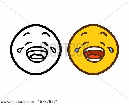 Laughing To Tears Emoticon In Doodle Style Isolated On White Background