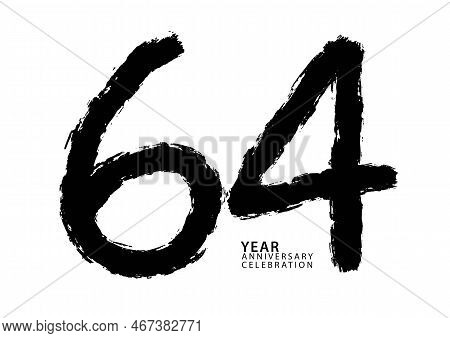 64 Year Anniversary Celebration Black Color Logotype Vector, 64 Number Design, 64th Birthday Invitat