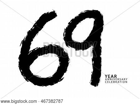 69 Year Anniversary Celebration Black Color Logotype Vector, 69 Number Design, 69th Birthday Invitat
