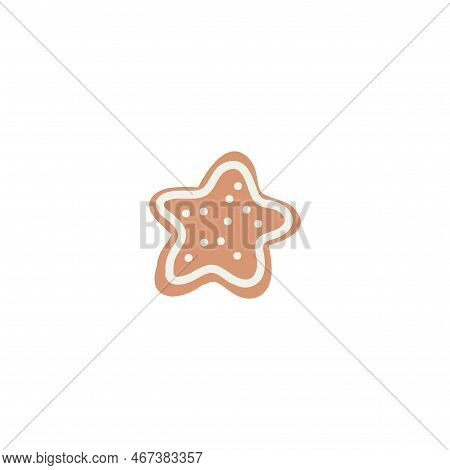 Funny Ginger Star Sticker. Gingerbread Doodle Xmas Clipart. Vector Hand Drawn Christmas Illustration