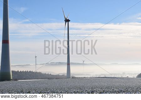 Wind Power Plants In The Fresh Eifel Snow