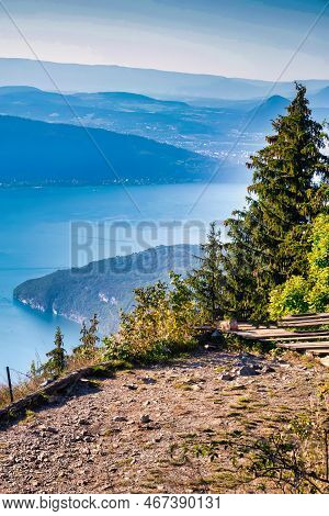 Talloires, France - September 08 2020 : Jumping Point Of Para Gliders On A Summit Near The Alpine La