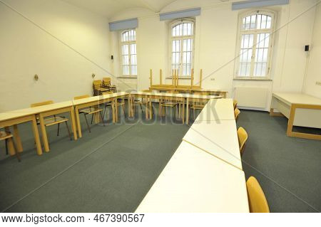 School In A State Prison, Classroom With Chairs And Desks