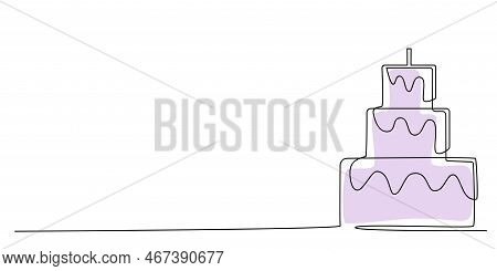 Decoration Continuous Line Hand Drawing Element Cake For Wedding Photo Book, Invitations. Vector Sto