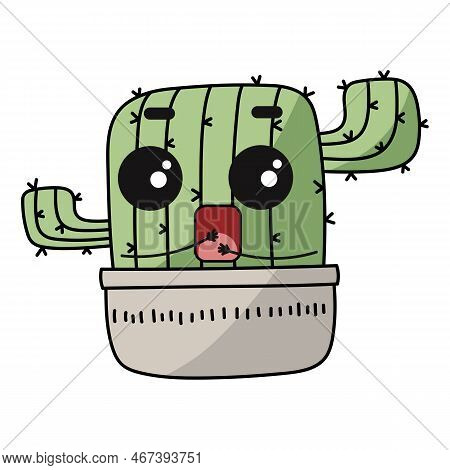 Shock Scared And Afraid Cute Cactus Cartoon