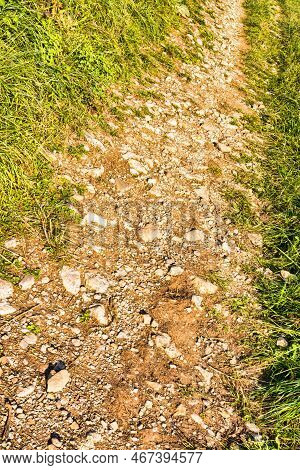 Menthon Saint Bernard, France - September 10 2020 : An Old Stone Path Has Been Formed In The Grass O