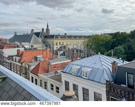 The Hague, Netherlands - August 01 2021 : An Overview Of Dutch Historic Houses In An Old Medieval To