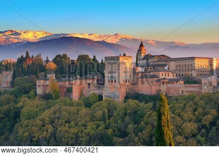 Sunset Above Alhambra Moorish Castle -  Granada, Spain