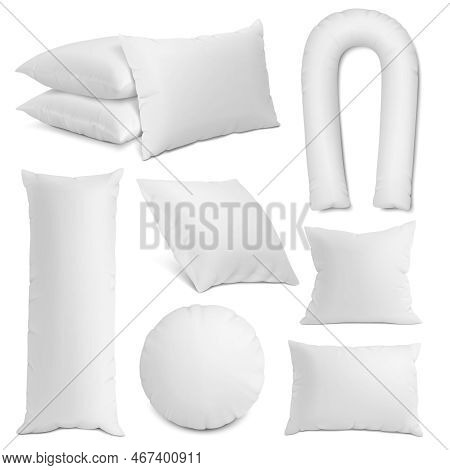 3d Realistic Pillow White Mockup. Cervical Pillows Relaxation, Orthopedics Neck 3d Cushion. Night Sl