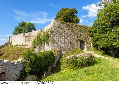 Hohenurach Castle In Bad Urach Near Stuttgart, Germany. Landscape Of Mountain Forest, Sky And Fortre