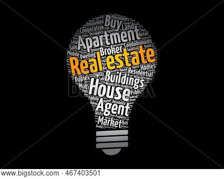 Real Estate Light Bulb Word Cloud Collage, Business Concept Background