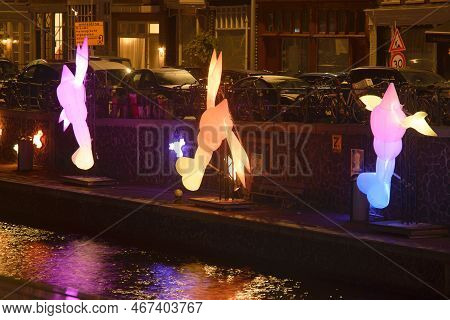 15  Decembar 2022, Amsterdam, Netherlands,  View On Amsterdam During The Light Festival In The Nethe
