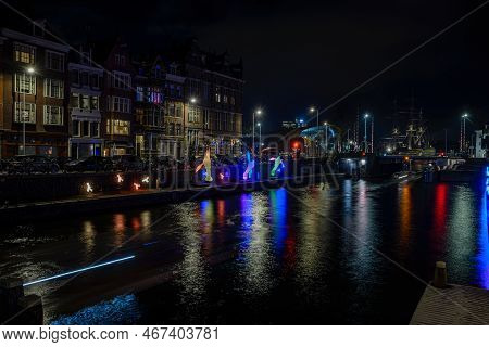 15  Decembar 2022, Amsterdam, Netherlands,  View On Amsterdam During The Light Festival In The Nethe