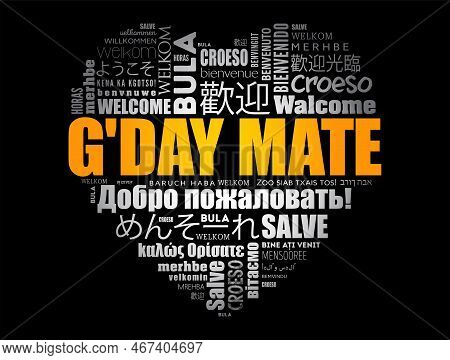 G'day Mate (welcome In Australian) Word Cloud In Different Languages, Conceptual Background