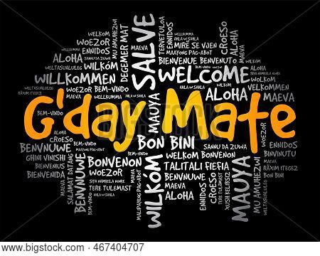G'day Mate (welcome In Australian) Word Cloud In Different Languages, Conceptual Background