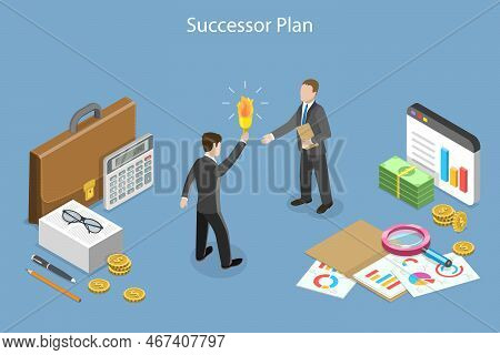 3d Isometric Flat Vector Conceptual Illustration Of Business Successor Plan, Company Handover