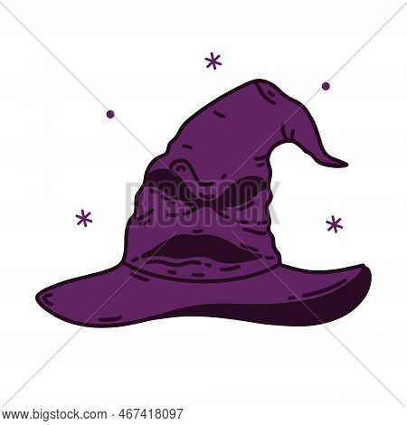 Sorting Hat Vector Icon. Talking Headdress. Hand Drawn Illustration Isolated On White. Old Magic Cap