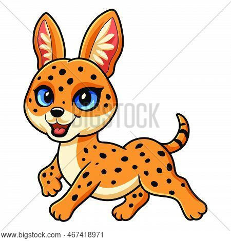 Vector Illustration Of Cute Serval Cat Cartoon Walking