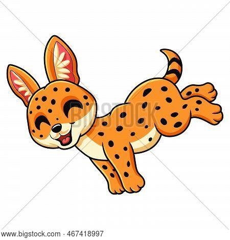Vector Illustration Of Cute Serval Cat Cartoon Jumping