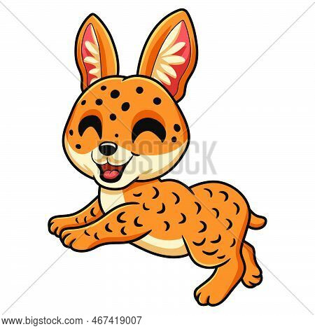 Vector Illustration Of Cute Serval Cat Cartoon Jumping