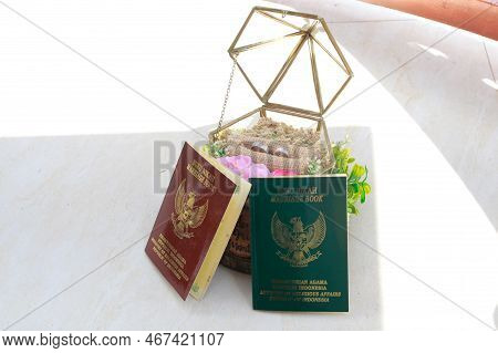 Glass Ring Box With Marriage Book, A Legal Declaration Book For Marriages In Indonesia