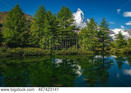 One Of The Most Beautiful Swiss Hiking Destination With Matterhorn View From The Grindjisee Lake, Ze