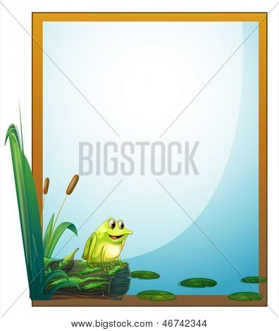 Illustration av en ram med en groda i dammen på vit bakgrund
