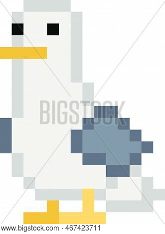 Pixel Sea Gull - Isolated 8 Bit Vector