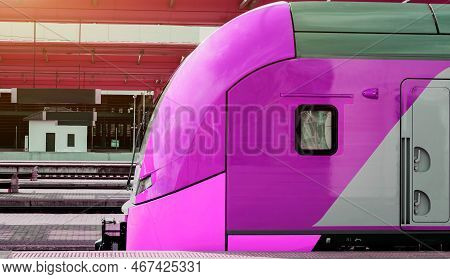 Modern Train Is Standing On The Platform Waiting For Departure