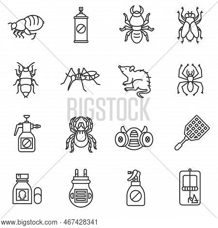 Pest Control Icons Set. Extermination Pests Collection. Insects And Rodents Vector Illustration. Thi