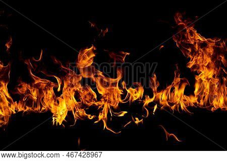 Fire Flame Texture For Banner Background. Burn Abstract Lights. Burning Big Flame. Blaze Flames Over