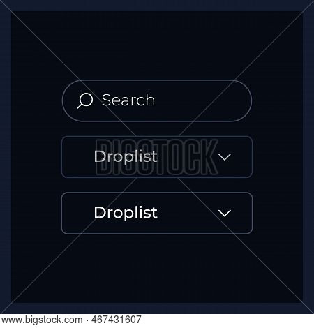 Drop Down List Ui Elements Kit. Search Information Isolated Vector Components. Flat Navigation Menus