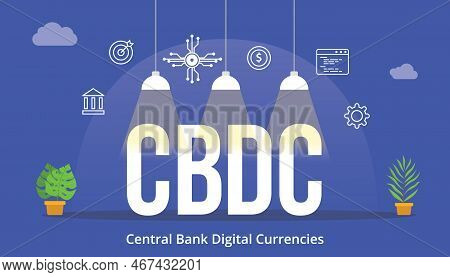 Cbdc Central Bank Digital Currencies Concept With Icon And Big Word Text With Modern Flat Style Vect