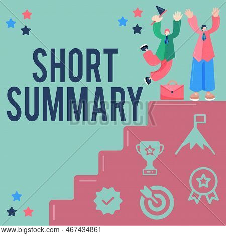 Handwriting Text Short Summary. Business Overview Brief Statement Of Main Points Clear