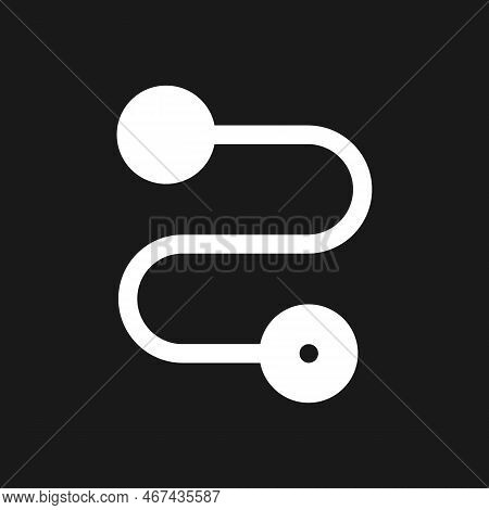 Travel Route Dark Mode Glyph Ui Icon. Distance Between Two Points. User Interface Design. White Silh