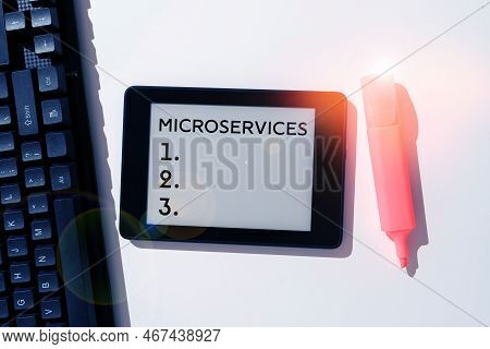 Sign Displaying Microservices. Word For Software Development Technique Building Single Function Modu