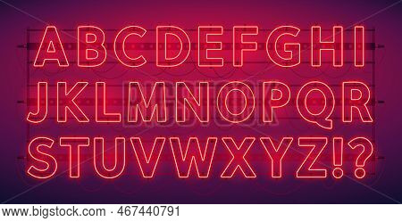 Glowing Red Neon Alphabet. Stock Vector Typeface For Any Typography Design.