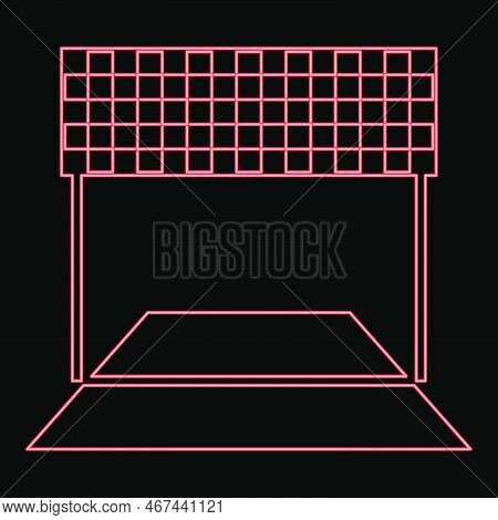 Neon Finish Concept Maraphon Line Racing Panorama Road Red Color Vector Illustration Image Flat Styl