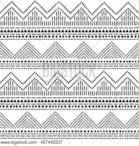 Dotted Prehistoric Pottery Inspired Seamless Pattern - Bell Beaker Folk Art, Repetitive Design In Bl
