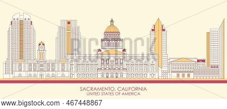 Cartoon Skyline Panorama Of Sacramento, California, United States - Vector Illustration