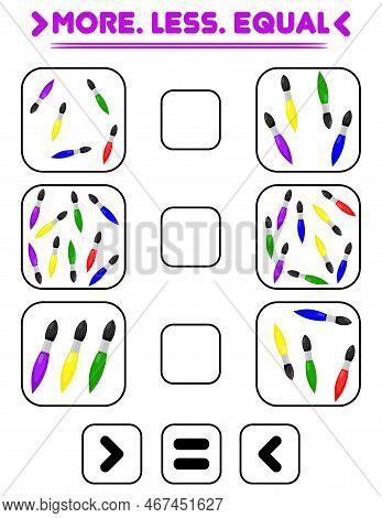 Compare The Number Of Brushes. Write The Sign More , Less, Equal. Teaching Children. Education For K