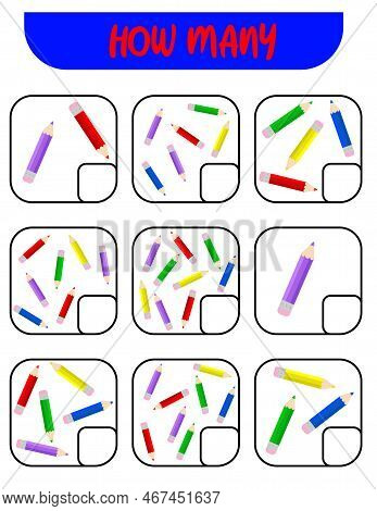 Count How Many Pencils. Write Down The Answer. Educational Games For Kids.