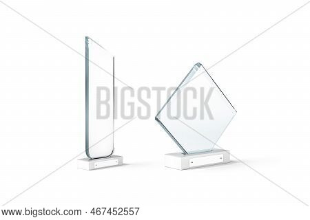 Blank Glass Manhattan And Rhombus Shape Award Mockup, Isolated, 3d Rendering. Empty Plexiglass Champ