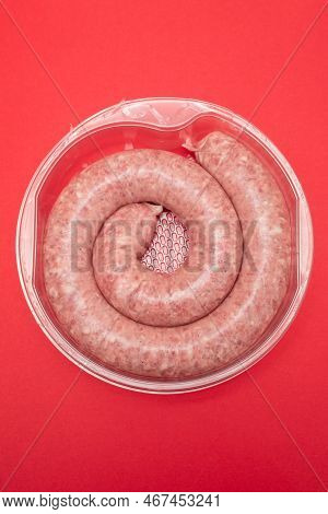 Rolled Botifarra, A Pork Meat Sausage Typical Of Catalonia, Spain, In A Plastic Dish