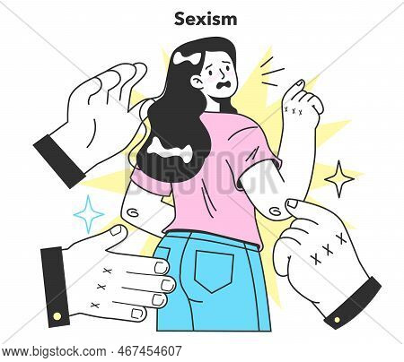 Sexual Harassment. Assault And Abuse Behavior. Hands Groping Female Character.