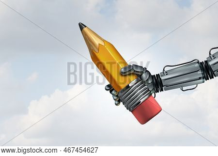 Technology And Creativity As Artificial Intelligence Content Or Ai Media Creation As A Robot Hand Ho