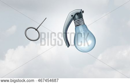 Disruptive Idea And Thinking Differently As A Disruptor Throwing A Grenade Bomb Shaped As A Light Bu