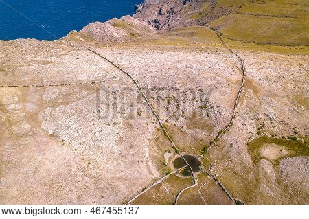Lokva Diviska Stone Desert Oasis And Stone Drywalls On Moon Plateau Above Baska, Island Of Krk, Croa