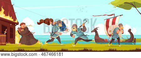 Viking History Culture Traditions Horizontal Composition Of Stealing Women Killing Men Robbing Looti