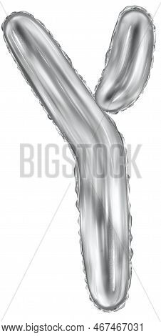 Silver Foil Inflatable Toys Font Hebrew Letters Balloons. 3d Illustration Of A Realistic Letter Tsad